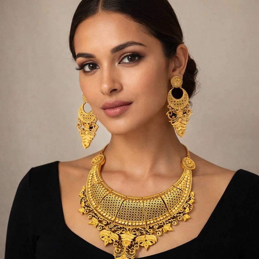 Indian Wedding Statement Gold Necklace and Earring Set